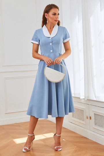Robe swing bleue des années 1950 avec poches